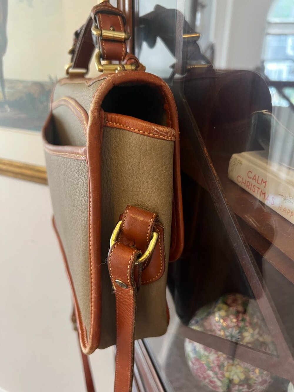 Vintage Dooney & Bourke All-Weather Leather Crossbody – Taupe & British Tan - Picture 8 of 15